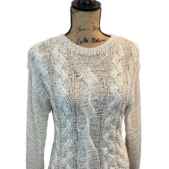 VINCE Cable Knit Open Weave Cotton Blend Sweater - Picture 7 of 12